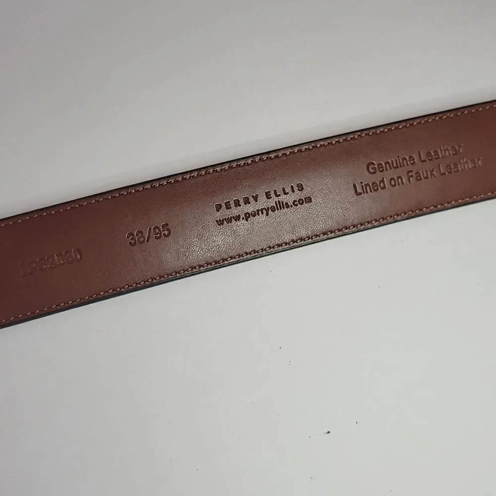 Perry Ellis Portfolio Men's Brown Leather Dress Belt